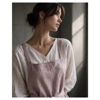 そのままお出かけリネンエプロン／おうち時間もお洒落に過ごす柔らコットンリネンギャザーエプロン／ドーンピンク