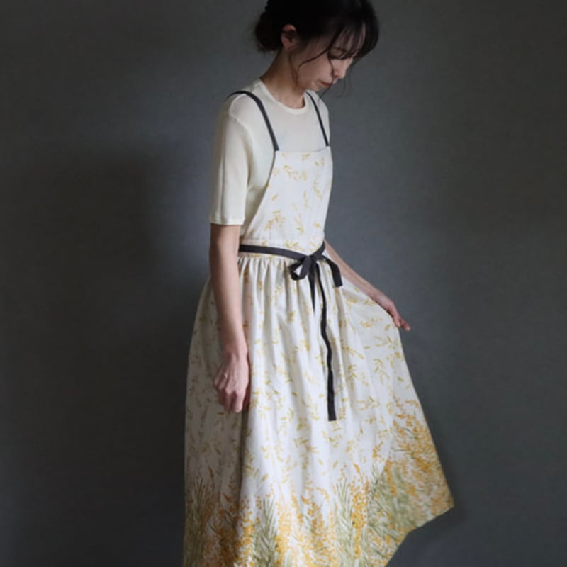 リネンエプロン】周りと差のつく！そのままお出かけ花柄コットンリネン