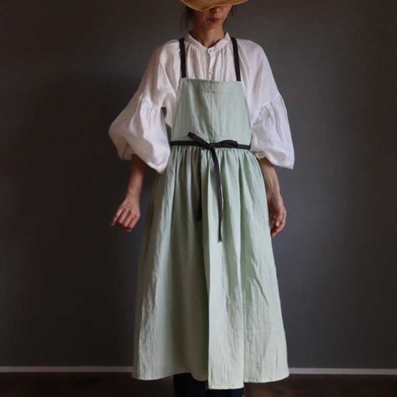 未使用★Gauze# ガーゼ ワークタブリエ　ワークエプロン コットンリネン リネン フルエプロン・ホワイト（fog linen work） | 暮らしの