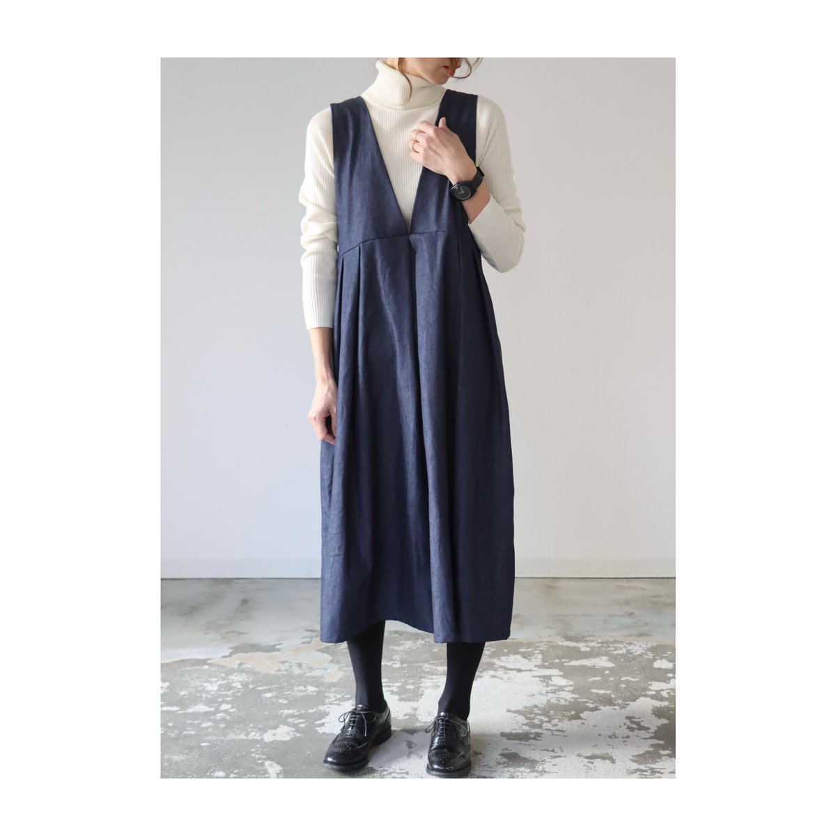 後ろ姿が綺麗な岡山県児島デニムワンピース／くったり8オンスソフト