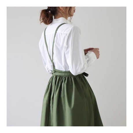 そのままお出かけリネンギャザーエプロン／おうち時間もお洒落に過ごすコットンリネンエプロン／アイビーグリーン