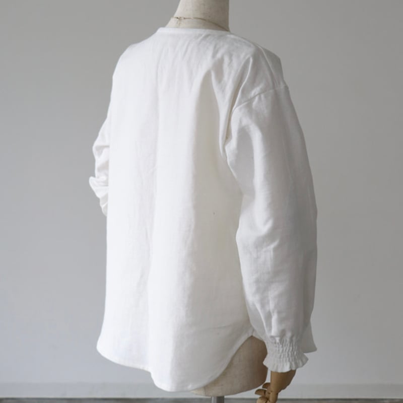 ブラウス　ホワイト　F 新品 ふわふわ厚みが2倍！厚手ダブルガーゼブラウス／シャーリング袖