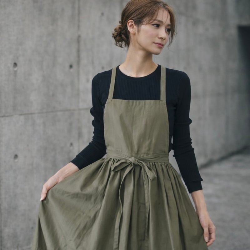 そのままお出かけリネンギャザーエプロン／コットンリネンエプロン
