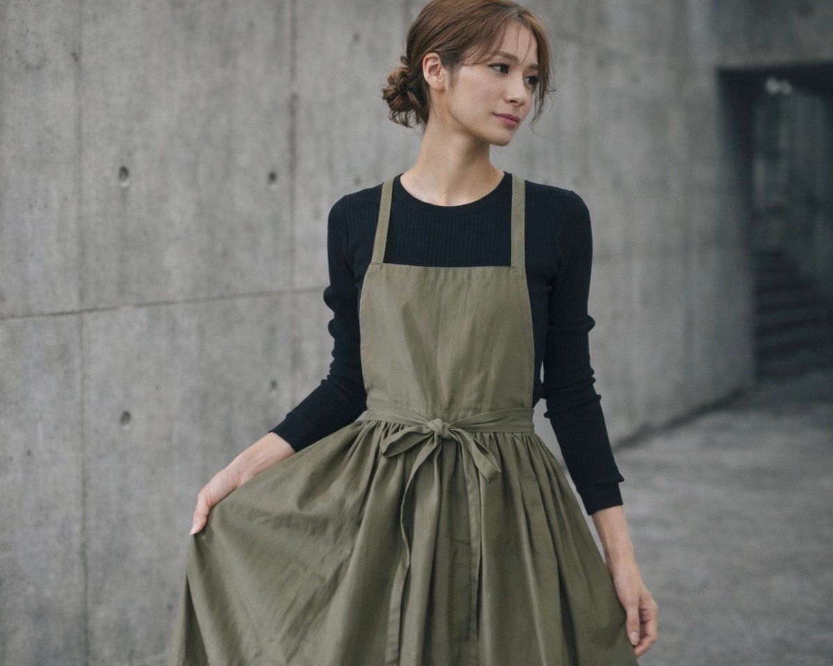 そのままお出かけリネンギャザーエプロン／コットンリネンエプロン
