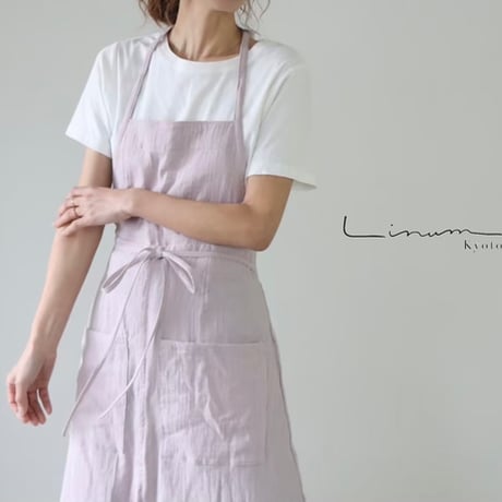 【22色】ふっくら厚み2倍のとろみダブルガーゼの前スリット美シルエットエプロンドレス／ダブルガーゼエプロン／ドーンピンク