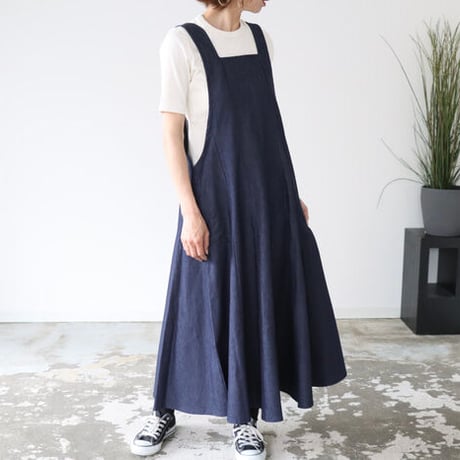 岡山県児島デニムジャンパースカートボリュームいっぱい8オンスソフトデニムワンピース／インディゴ／linum jean