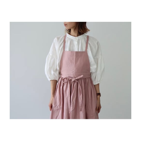 そのままお出かけリネンギャザーエプロン／コットンリネンエプロン