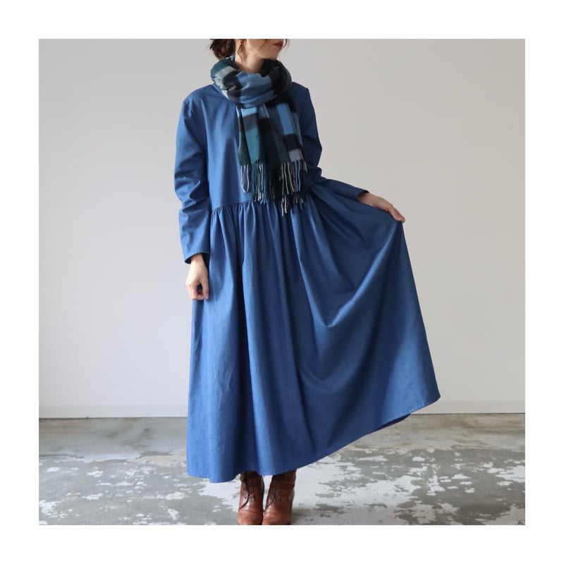 コムデギャルソン ガール AD2020 ギャザー ミモレ丈ワンピース 濃紺 XS 岡山県児島デニムのたっぷりギャザーワンピース／ボリューム満点8