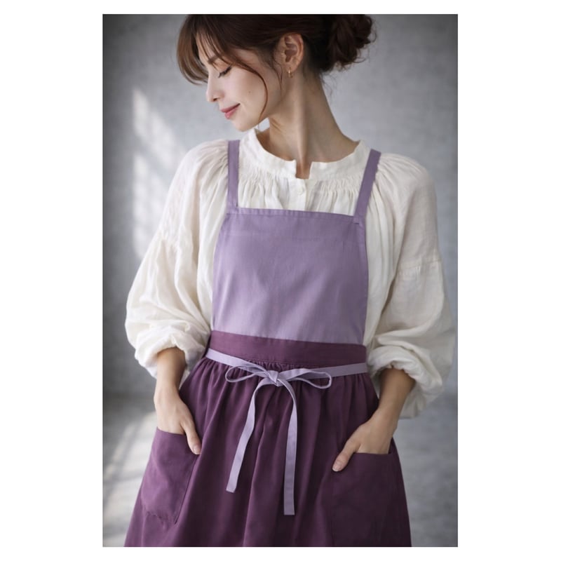 リネンエプロン】周りと差のつくそのままお出かけバイカラーコットン