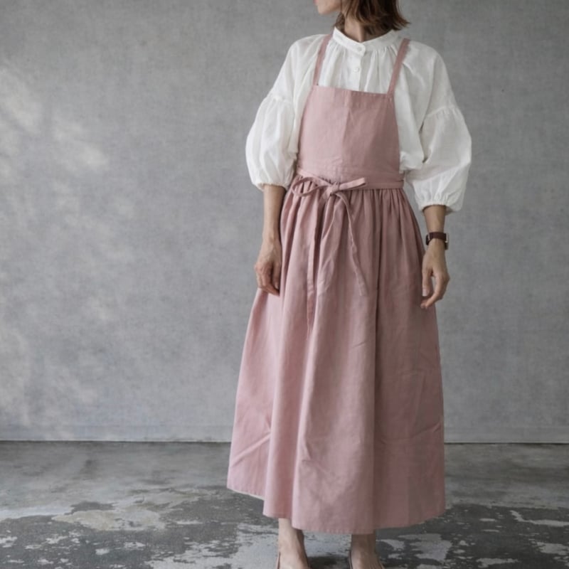 そのままお出かけリネンギャザーエプロン／コットンリネンエプロン