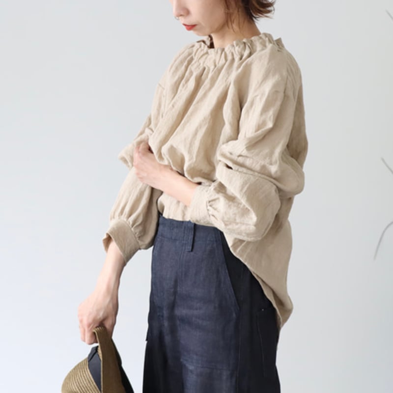 ベルギーリネンブラウス／フリルネック／ベージュ／linum jean | linum