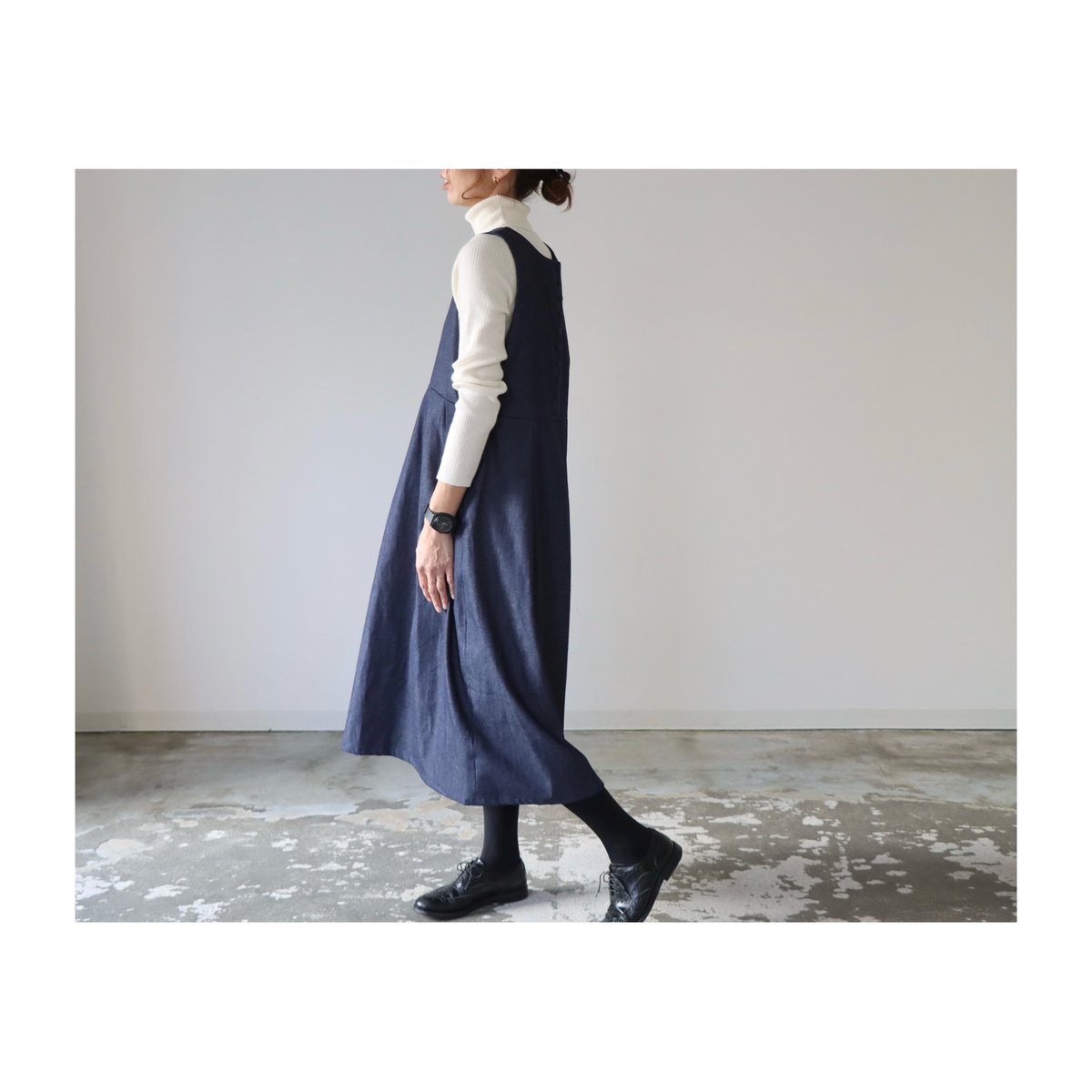 後ろ姿が綺麗な岡山県児島デニムワンピース／くったり8オンスソフト