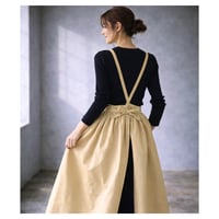 そのままお出かけリネンギャザーエプロン／おうち時間もお洒落に過ごすコットンリネンエプロン／ハニーイエロー