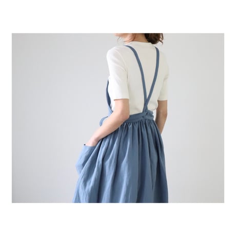 ふっくら厚さ2倍のとろみダブルガーゼのギャザーたっぷりエプロン／お出かけダブルガーゼエプロンワンピース／フォグブルー