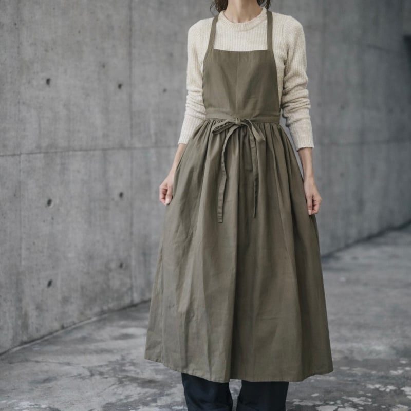 そのままお出かけリネンギャザーエプロン／コットンリネンエプロン