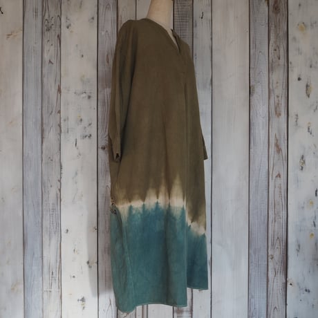 A HOPE HEMP Twill Skipper SHirt Onepice(背高泡立草×たで藍）