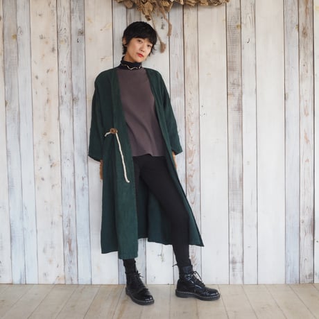 Brushed Linen Haori with string belt（栗×ユーカリ×インド藍）