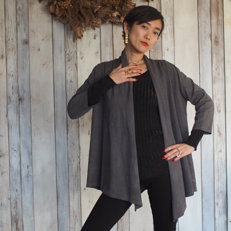 A HOPE HEMP Gathered 3/4 Cardigan（木五倍子×インド藍）