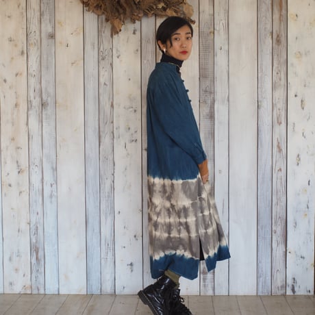 A Hope Hemp Flannel China Long Shirt OnePiece(たで藍×インド藍）