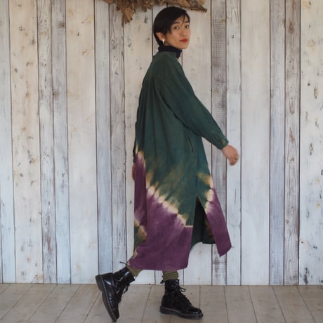 A Hope Hemp Flannel China Long Shirt OnePiece(インド藍×栗×コチニール）