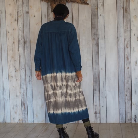 A Hope Hemp Flannel China Long Shirt OnePiece(たで藍×インド藍）