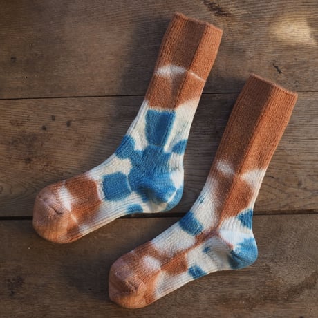 Rib Wool  Socks(枇杷×たで藍）