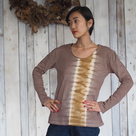 Lotus Heart U-neck  Long Sleeve Tee SHirts（枇杷×栗）