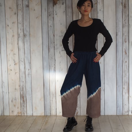 A HOPE HEMP Flannel Straight Easy Pants(枇杷×たで藍）