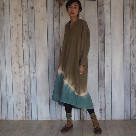 A HOPE HEMP Twill Skipper SHirt Onepice(背高泡立草×たで藍）