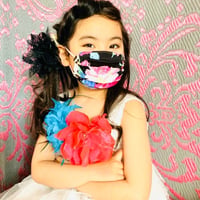 I SPARK・kids  Mask  （子ども用　プリーツマスク）K- 8  ピンク花×ヒョウ切り替え