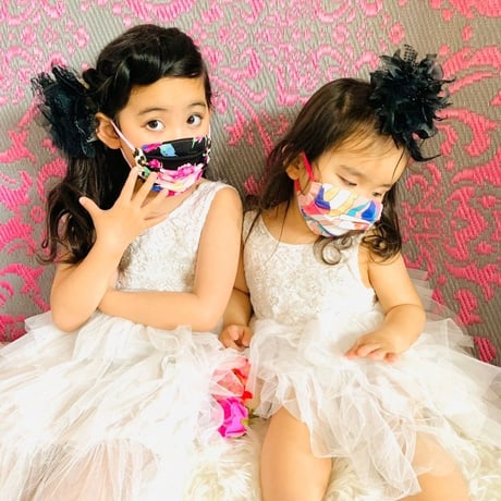I SPARK・kids  Mask  （子ども用　プリーツマスク）K- 8  ピンク花×ヒョウ切り替え