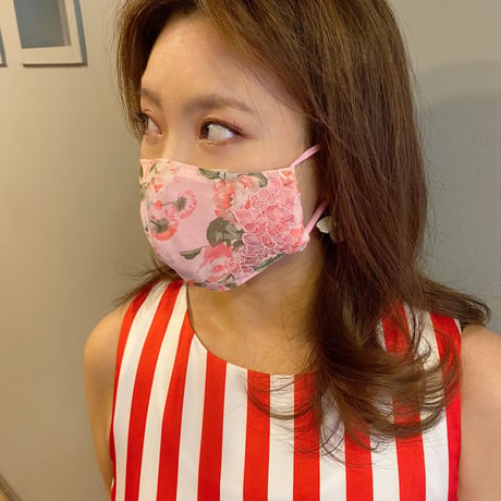 I SPARK  Mask(夏用マスク)  息がしやすいマスク ピンクバラレース