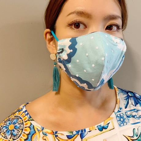 I SPARK 息がしやすい夏用　mask I- 29ターコイズxonドットチュール