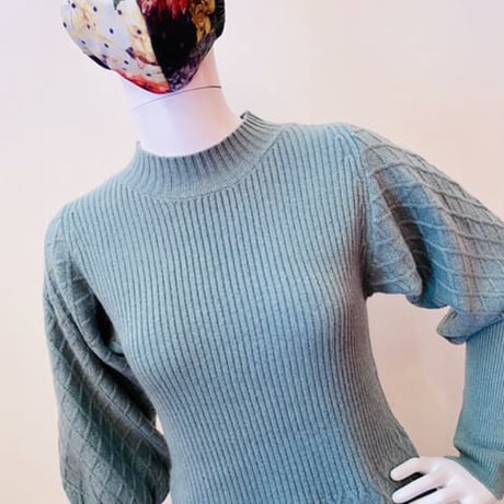 イタリアインポート　カシミアタッチ　バルーンスリーブニットワンピース　T-2095