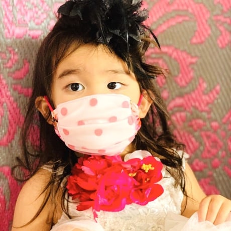 I SPARK・kids  Mask  （子ども用　プリーツマスク）K- 10    onピンクドットチュール/花柄