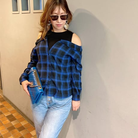 【XS〜Sサイズ】ドッキングオフショルダーシャツトップス
