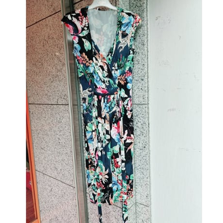 【S〜Lサイズ】フランス製花柄カシュクールワンピース