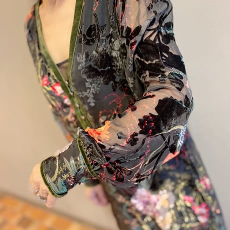 HALEBOB シルク×ベロア ミックス ワンピース　T-1797 BK/花