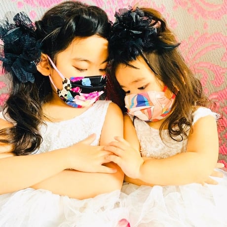 I SPARK・kids  Mask  （子ども用　プリーツマスク）K-7   プッチ柄 /ピンクドット切り替え