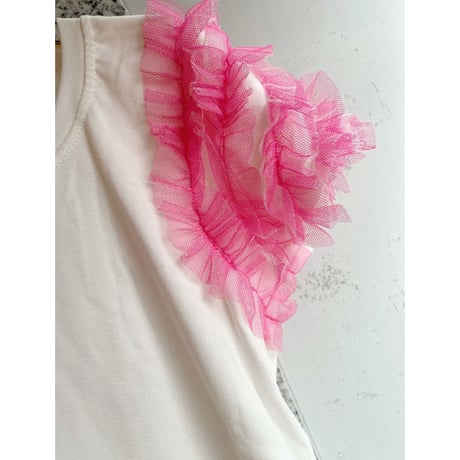 イタリア　インポートTシャツ　T-2254ショルダーフリルTシャツ