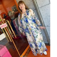 【XS〜4L】ネックビジュー花柄ワンピース