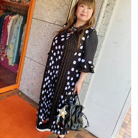 【XS〜4Lサイズ】水玉プリーツワンピース