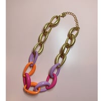 マット加工 ゴールド×ピンク×オレンジ チェーンネックレス K-558