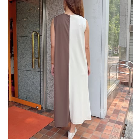 【S〜Lサイズ】配色切り替えノースリーブワンピース