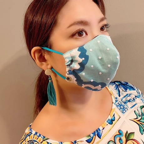 I SPARK 息がしやすい夏用　mask I- 29ターコイズxonドットチュール