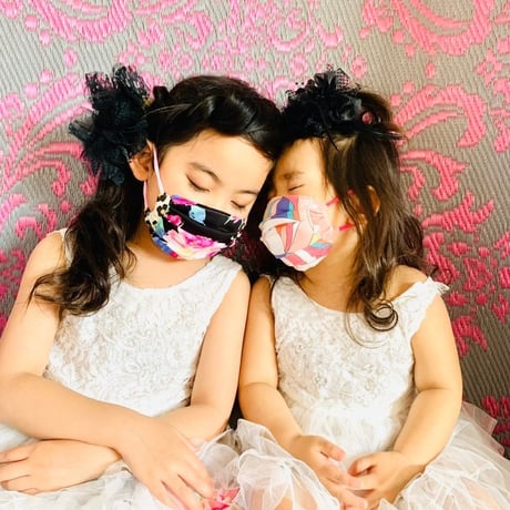 I SPARK・kids  Mask  （子ども用　プリーツマスク）K- 8  ピンク花×ヒョウ切り替え