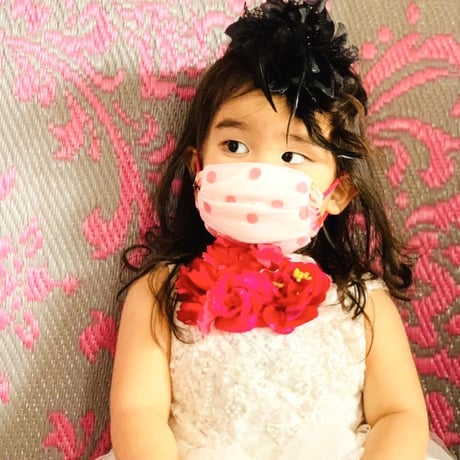 I SPARK・kids  Mask  （子ども用　プリーツマスク）K- 10    onピンクドットチュール/花柄