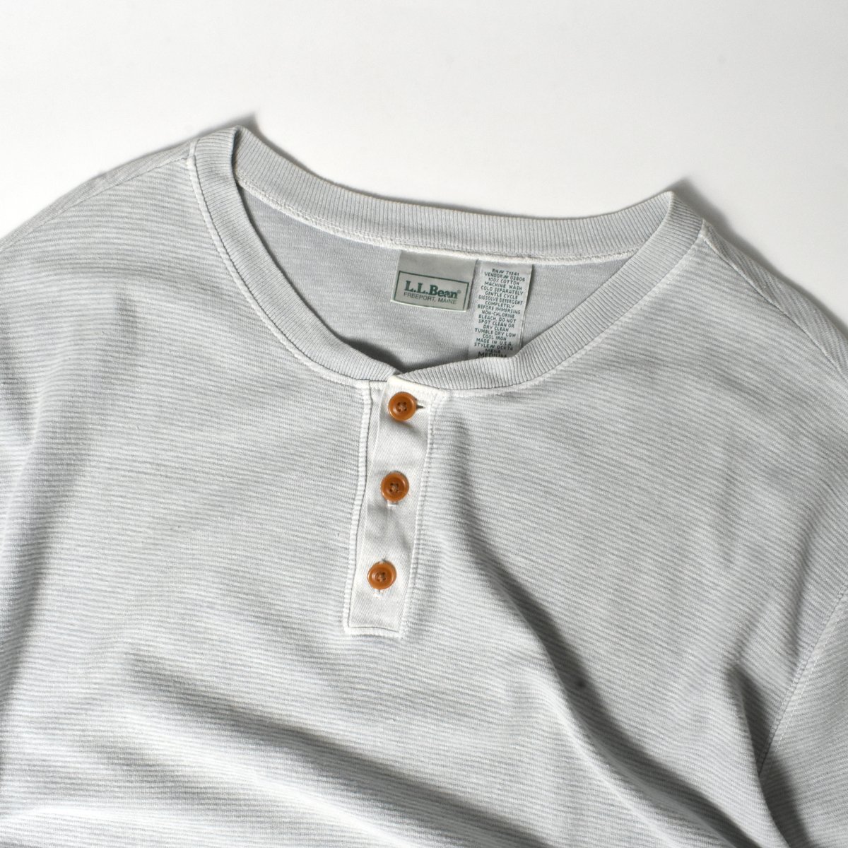トップス 90's LLBean stripe henry neck l/s tshirt 古着–90's 