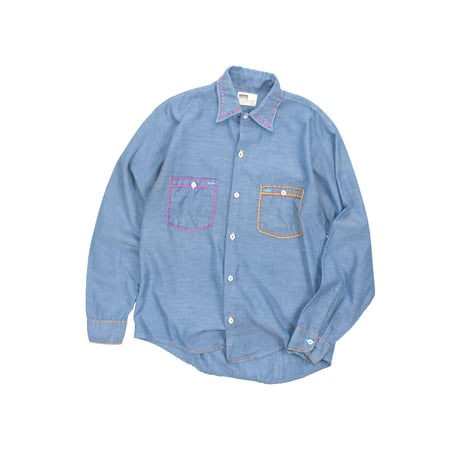VINTAGE 70'S "MONTGOMERY WARD" HAND EMBROIDERY CHAMBRAY SHIRT