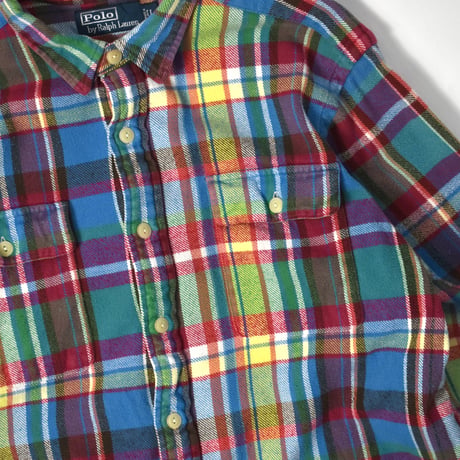 USED 90'S "POLO RALPH LAUREN" PLAID HEAVY NEL SHIRT